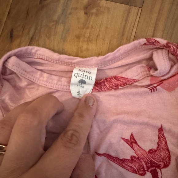 Kate Quinn Two Baby Bodysuits with Bird and Bee Prints Pink White Bamboo 3-6M - Picture 2 of 3